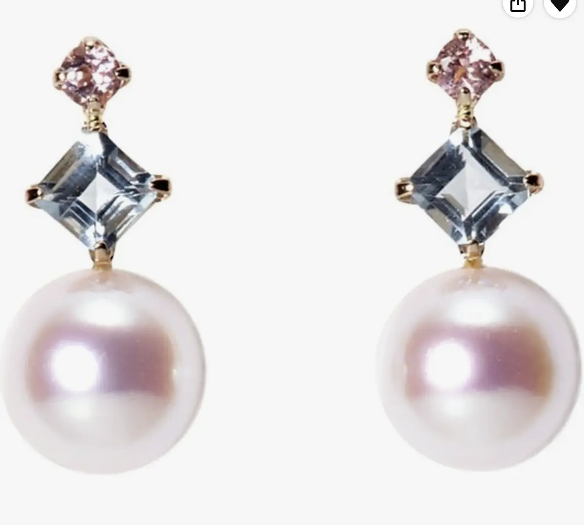 Aretes japoneses de perlas cultivadas Akoya de 0.2 in con aguamarina y turmalina rosa para mujer con oro rosa de 18 quilates | Diseño elegante excelente regalo | Aretes de perlas