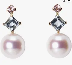 Aretes japoneses de perlas cultivadas Akoya de 0.2 in con aguamarina y turmalina rosa para mujer con oro rosa de 18 quilates | Diseño elegante excelente regalo | Aretes de perlas