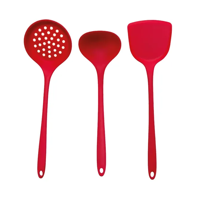 Set de utensilio de cocina de silicona, color rojo, 3 u