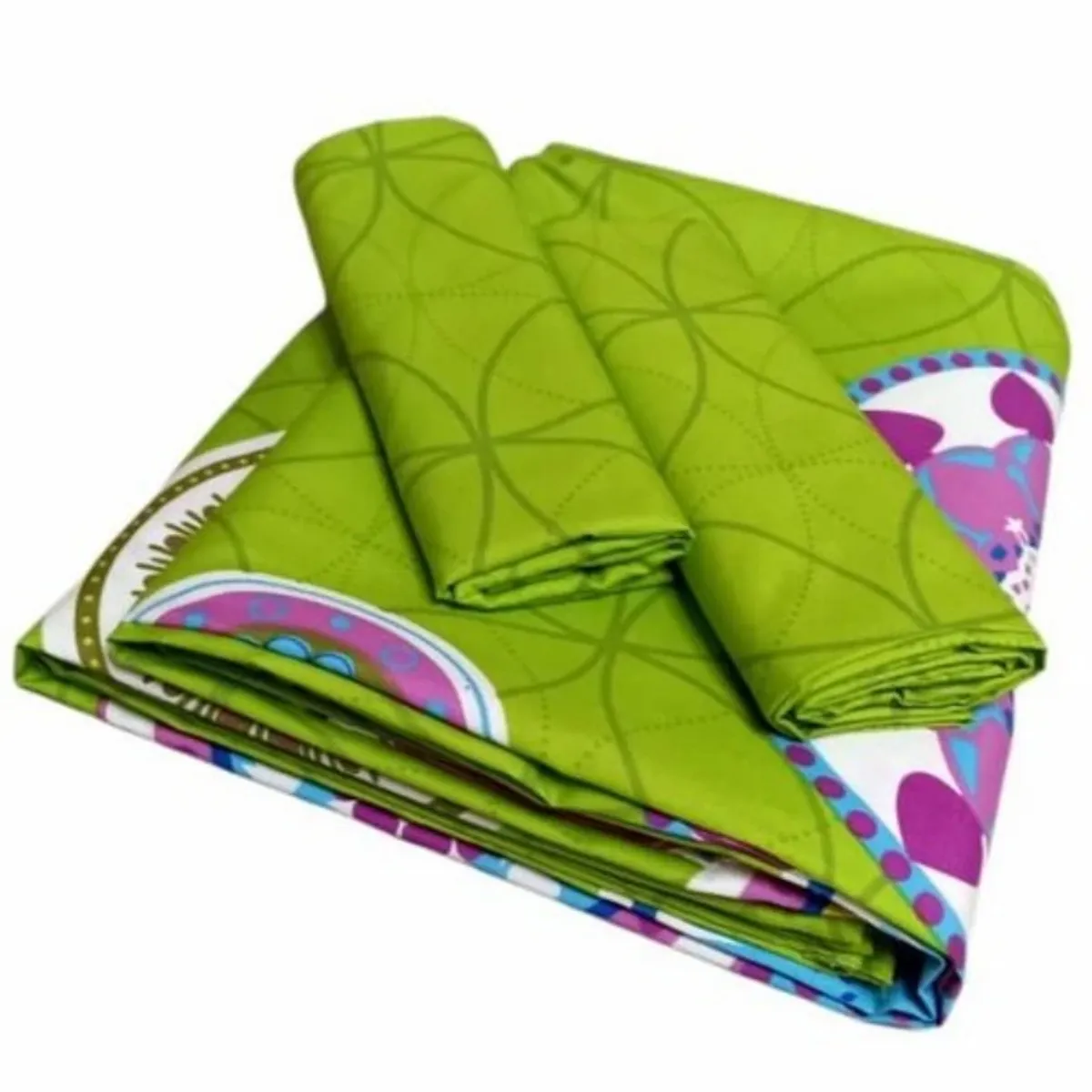 Juego de sábanas estampado verde con círculos