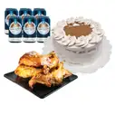 Pollo asado + cerveza + tarta 