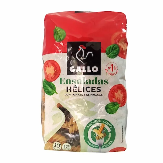 Helice con tomate y espinaca (tricolore fusilli) 450 g, Gallo