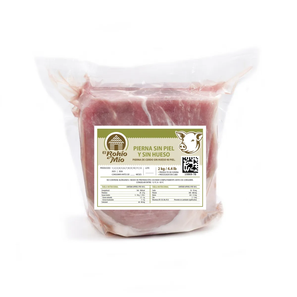 Pierna de cerdo sin piel y sin hueso, 2 kg, El Bohìo Mìo