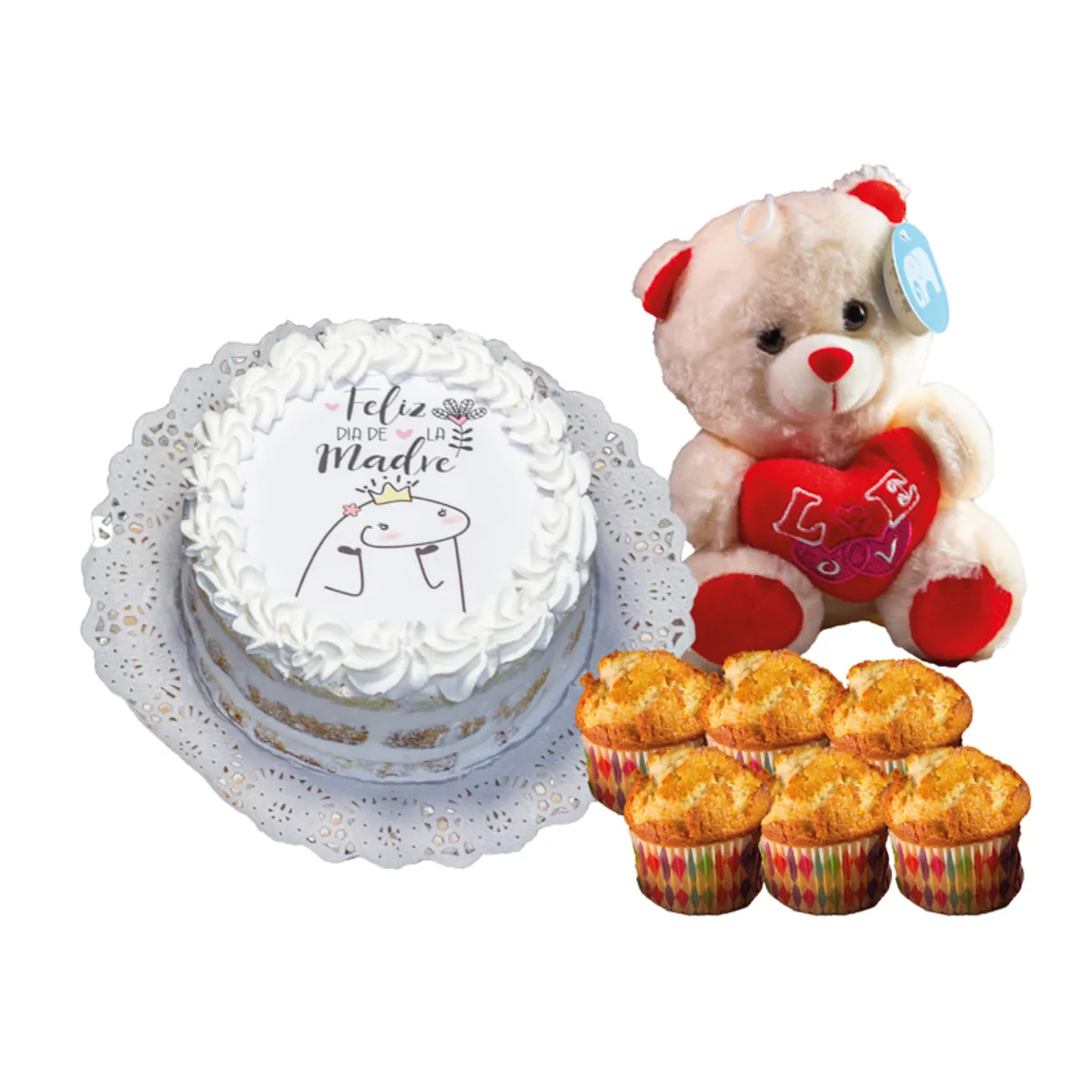 Tarta personalizada + Magdalenas + Oso peluche 