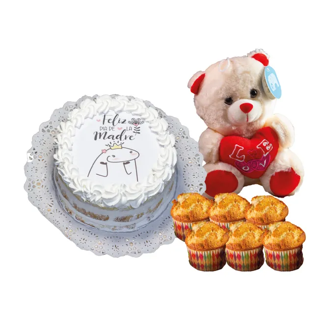 Tarta personalizada + Magdalenas + Oso peluche 