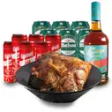 Cerdo + Cervezas y refrescos + Ron Santiago