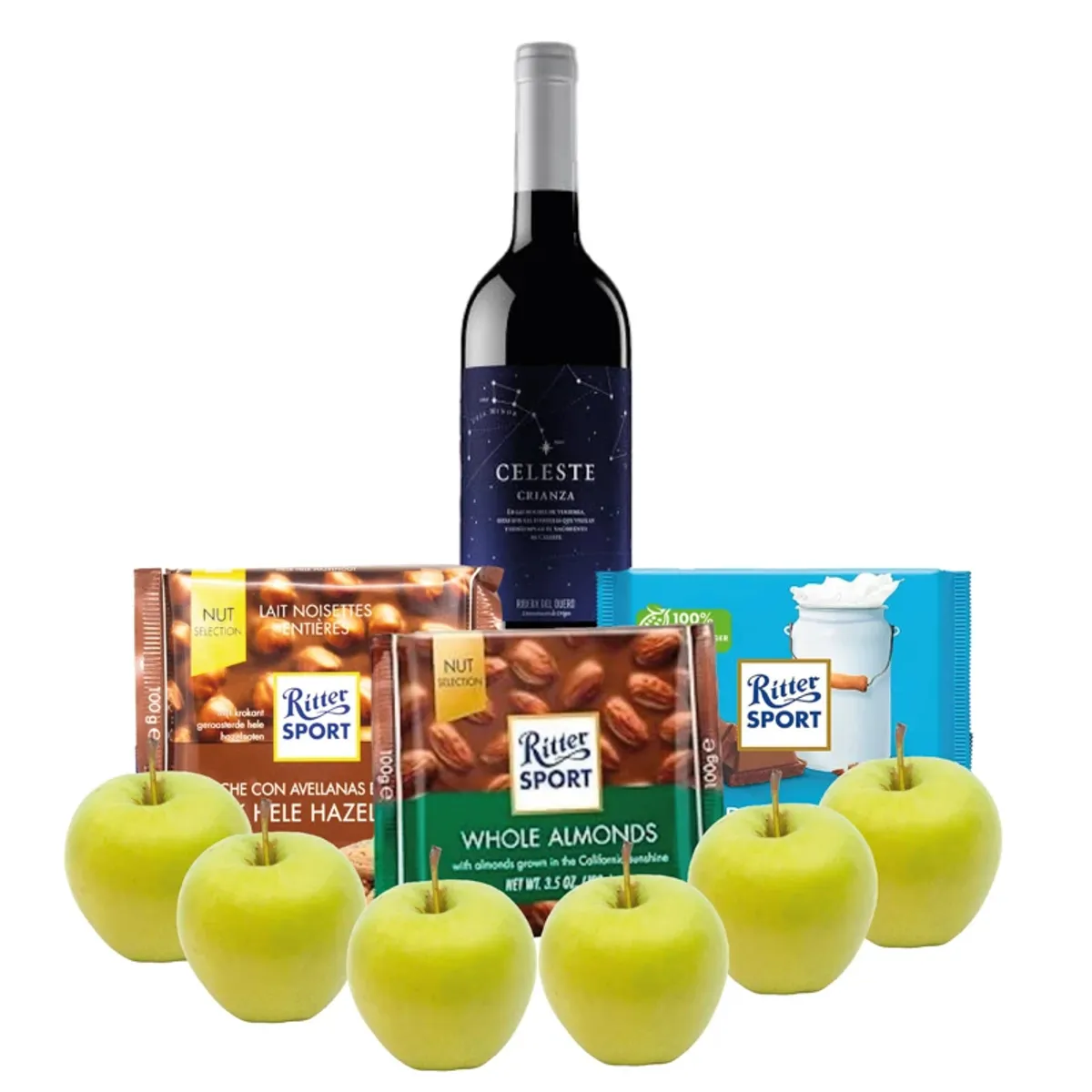 Combo de manzanas, vinos y chocolates 