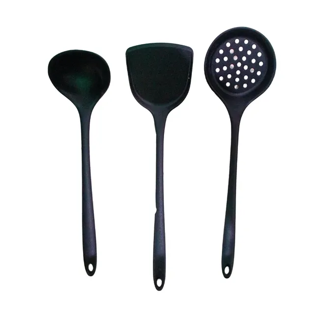 Set de utensilio de silicona, color negro, 3 u