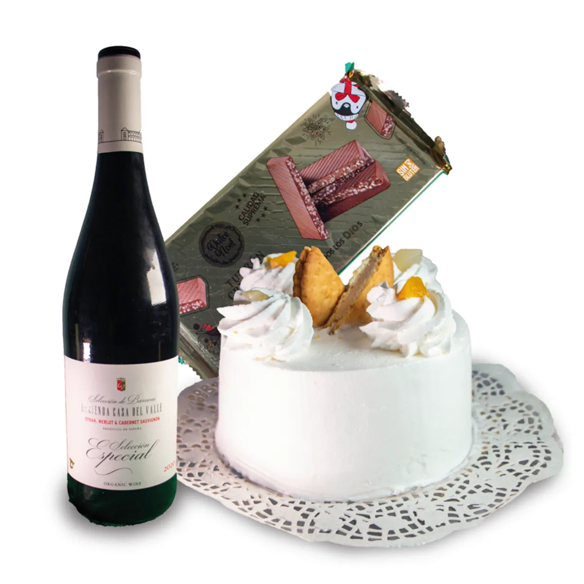 Mini tarta + turrón + botella vino