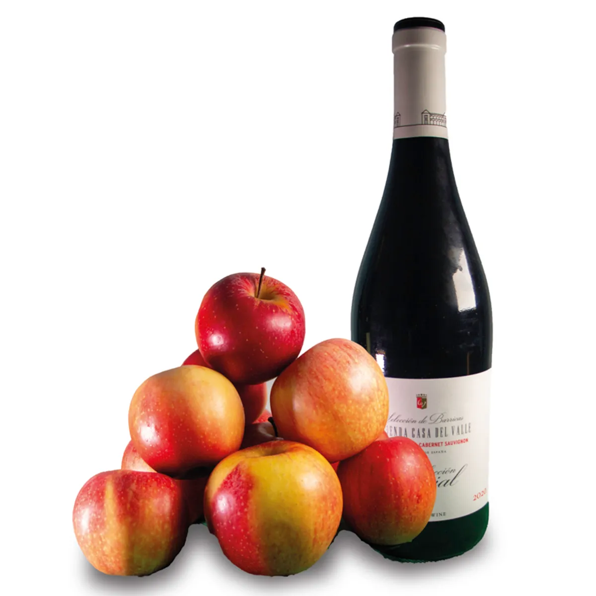 Botella de vino + manzanas