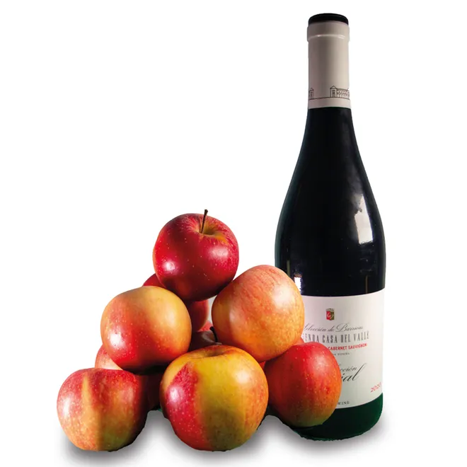 Botella de vino + manzanas