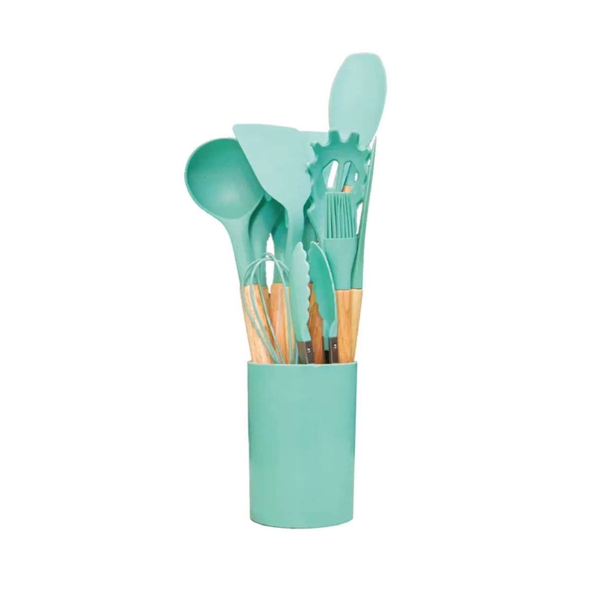 Set de utensilios para cocina de silicona, color verde, 12 u