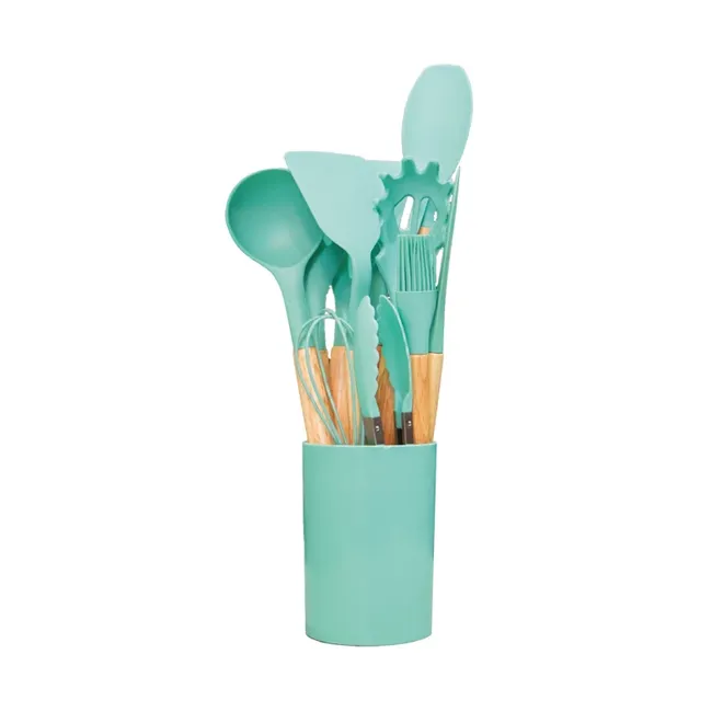 Set de utensilios para cocina de silicona, color verde, 12 u