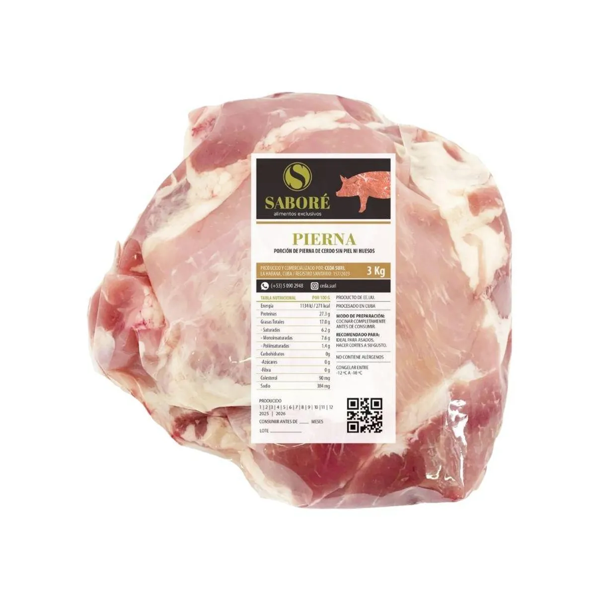 Pierna de cerdo sin piel y sin hueso, 3 kg