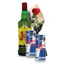 Botella de whisky JB + ligantes + Rosa
