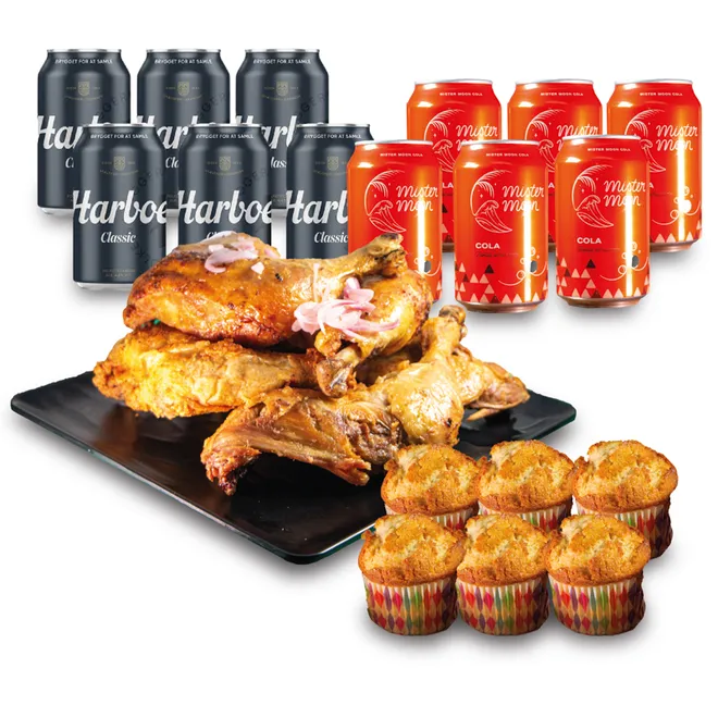 Pollo Asado + Cervezas y refrescos + Magdalenas
