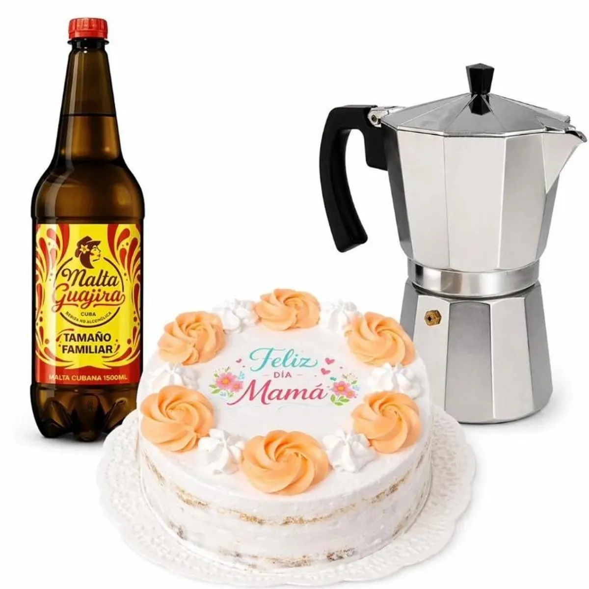 Cafetera, tarta y malta para Mamá