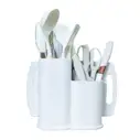 Set de utensilios de cocina de silicona y madera, color blanco, 19 u