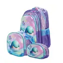 Mochila de tres piezas para niñas con diseño 3D (42 cm x 33 cm) Diseño 2 Ballena