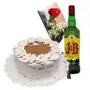 Botella de whisky JB + tarta de nata + Rosa
