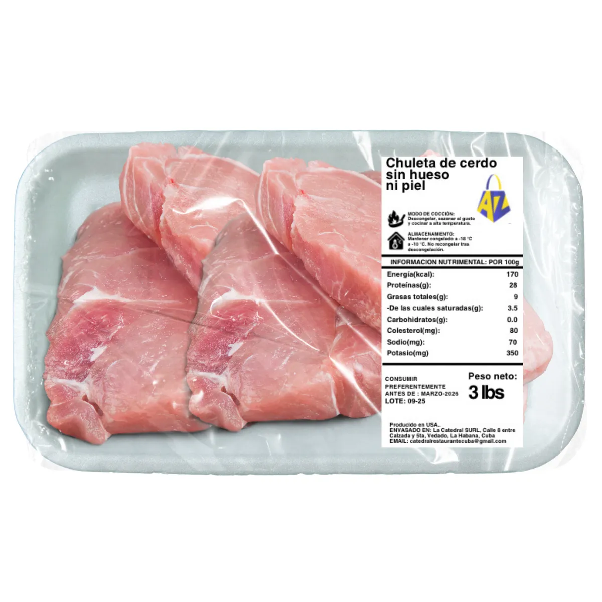 Chuleta de cerdo sin hueso ni piel, 3 lb, AZ