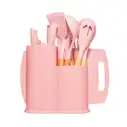 Set de utensilios de cocina de silicona y madera, color rosado, 19 u