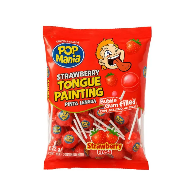 Chupachupa de fresa frutilla, pack 48 u, Pop Manía 