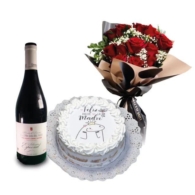 Súper ramo de rosas + Vino + Cake decorado