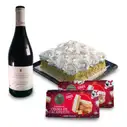 botella de Vino y dulce Tres leches