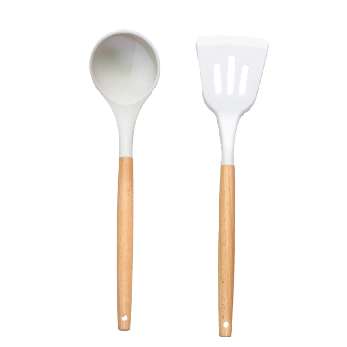 Set de utensilio de cocina de silicona y madera, 2 u