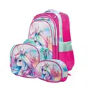 Mochila de tres piezas para niñas con diseño 3D (42 cm x 33 cm) Diseño 1 Unicornio