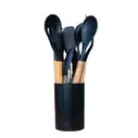 Set de utensilios para cocina de silicona, color negro, 12 u