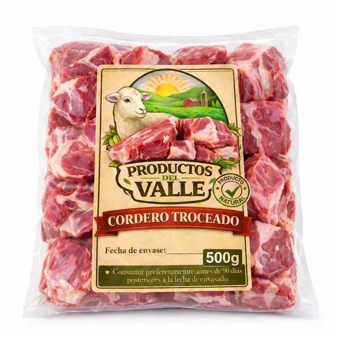 Carne troceada de cordero, 500 g, Productos del Valle