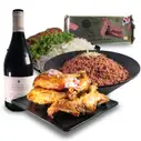Cena pollo asado + guarniciones + vino