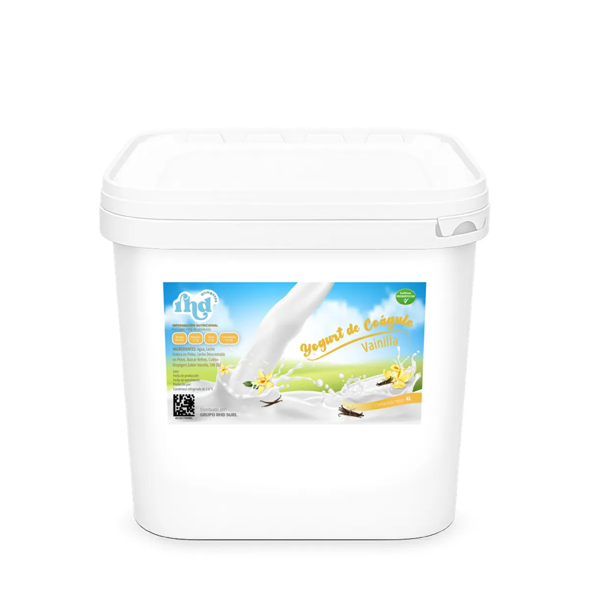 Yogurt probiótico de coágulo sabor Vainilla, 4 L, RHD