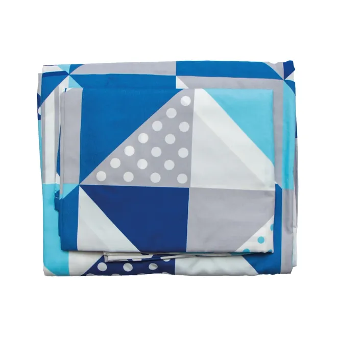 Juego de sábanas estampado azul con triángulos