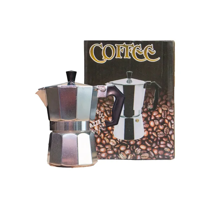 Cafetera italiana, de tres tazas, color plateado, Coffee