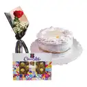 Regalo Tarta de nata + Bombones + Rosa 